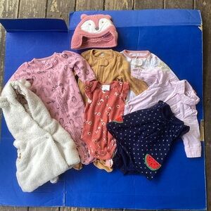Baby Girls 3-6 month bundle of 8 piece transitional Spring Set with Fox Hat